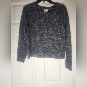 aj M Gray White Reglan Lngslvs Cropped  Wool Blend Crew Neck Women's Sweater